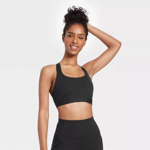Sports Bra Medium Support TBack All in Motion Black XS Racerback Pullover Padded - Picture 3 of 11
